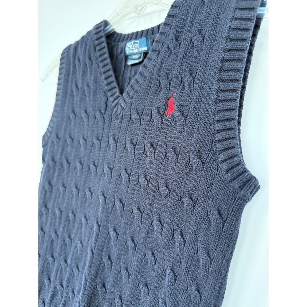 Polo Ralph Lauren Boys Size 8 Navy Blue Cable Knit  Cotton Sweater Vest Preppy